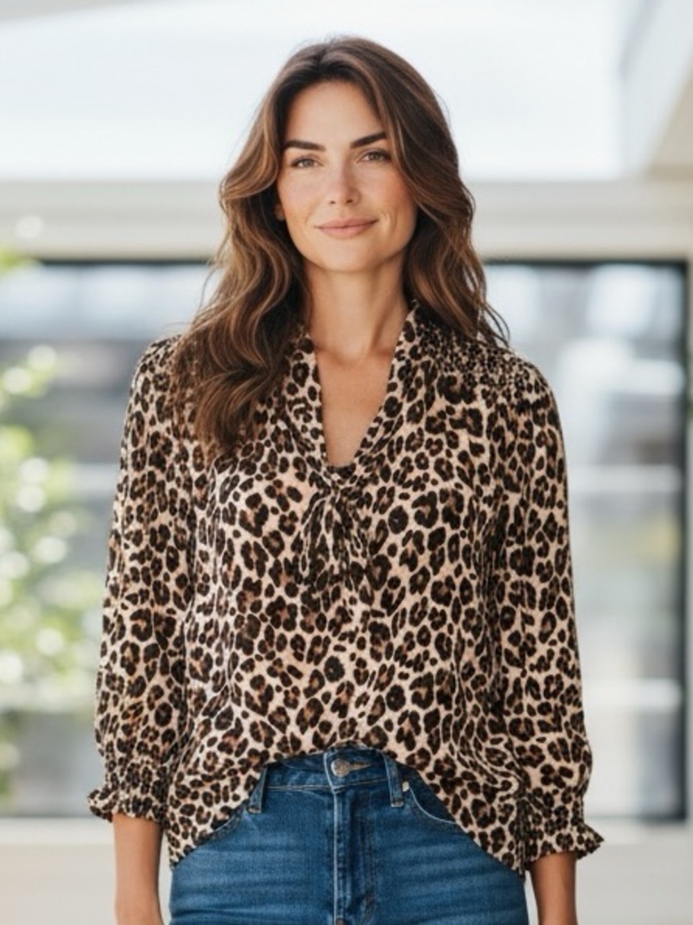 A love story Leopard blouse w/tie Size XL